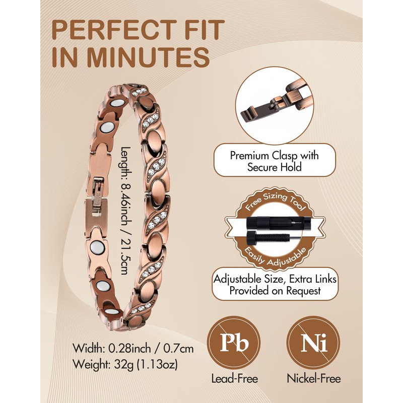 Feraco Pure Copper Bracelets for Women, Ultra Strength Magnetic Bracelet