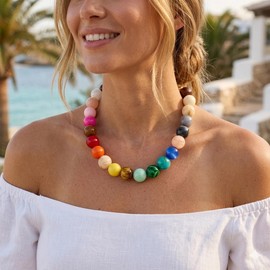 WOWORAMA Colorful Chunky Necklaces for Women Oversized Multicolor Resin Beads Choker Necklace Large Bold Statement Beads Ball Necklace Boho Holiday Jewelry