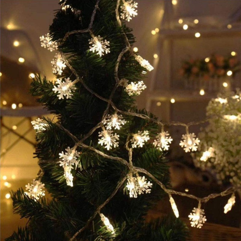 WesGen Christmas Lights，Snowflake String Lights Battery Operated Waterproof 20ft, 40