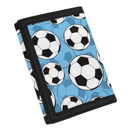 Coldinair Soccer Pattern Wallet for Boys, Football Mens Wallet Trifold Coin Bag Purse Foldable Wallet for Kids Birthday Gifts Wallet RFID Canvas Outdoor Sports Wallet with Pocket, Blue and White