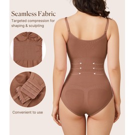 BRABIC Bodysuit Shapewear for Women Tummy Control Panties Seamless Sleeveless Tops V-Neck Camisole Jumpsuit(Coffee Brief, Medium/Large)
