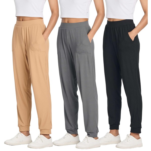 Real Essentials (Pack of 3 Women's Athletic Sweatpants Joggers Yoga