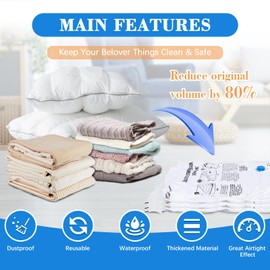 MagicQCraft 6 Pack Vacuum Storage Bags(2 Jumbo,2 Large,2 Medium),Vacuum Compression Zipper Storage Bags with Airtight Valve and Hand Pump,Save 80% More Storage Space Work