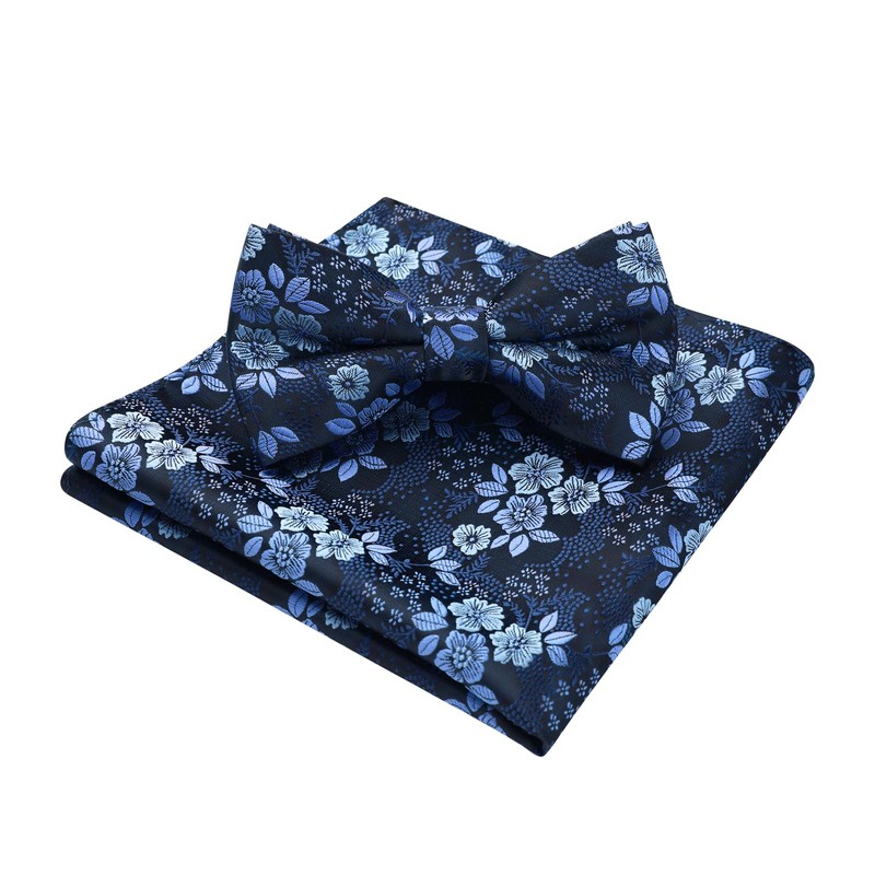 HISDERN Pre-Tie Solid Paisley Bow Tie Pocket Sqaure Men's Bowties