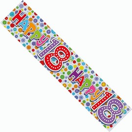 Age 18 Party Banner Happpy 18th Birthday Decoration Giant Extra Wide Multicolour Polkadot Male Female Men's Women's Recyclable Eco Friendly Holographic Shiny Sparkly Party Banner