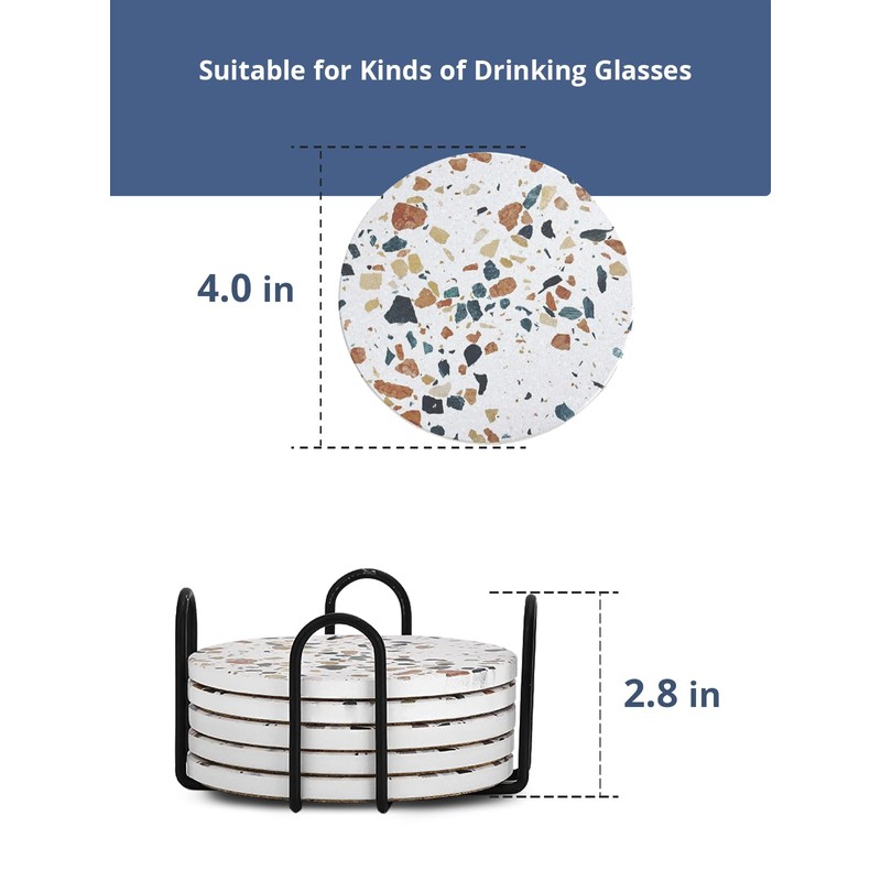 LIFVER Absorbent Drink Coasters with Holder, Set of 6 Ceramic