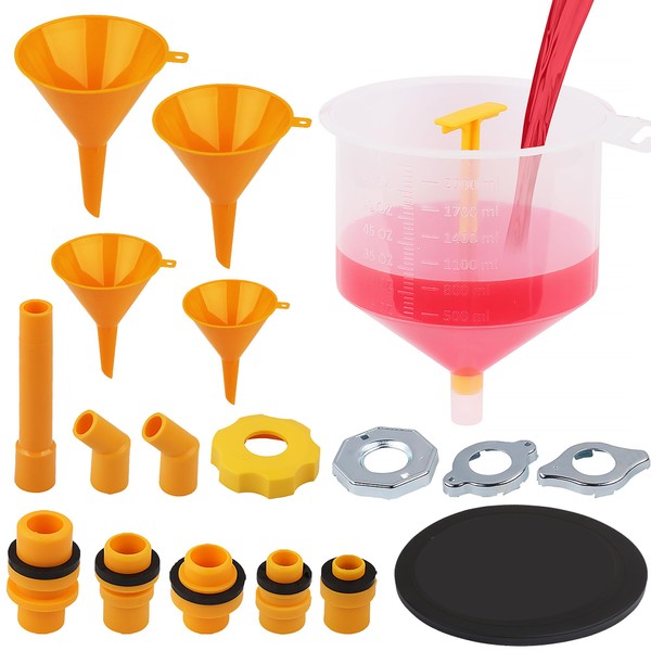 Ultimate No Spill Coolant Funnel Kit - 19-Piece Spill-Free Radiator Funnel Set, Spill Proof Radiator Bleeder Kit, Coolant Filling, Radiator Filler, Extra Funnels and Adapters for Universal Vehicle