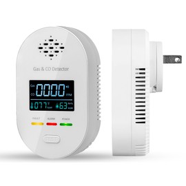 4-in-1 Natural Gas & Carbon Monoxide Detector with Temperature & Humidity Display,Plug in Gas & Carbon Monoxide Detector for Home, Hotels, Travel Use