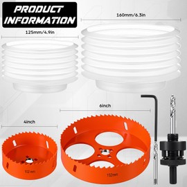 Otoolling 4 Inch & 6 Inch Hole Saw for Recessed Lights and Can Lights - Drill Hole Cutter, with 2 Dust Bowl Dust Collection Construction Kit for Wood Ceiling Plastic Metal Drywall(Orange)