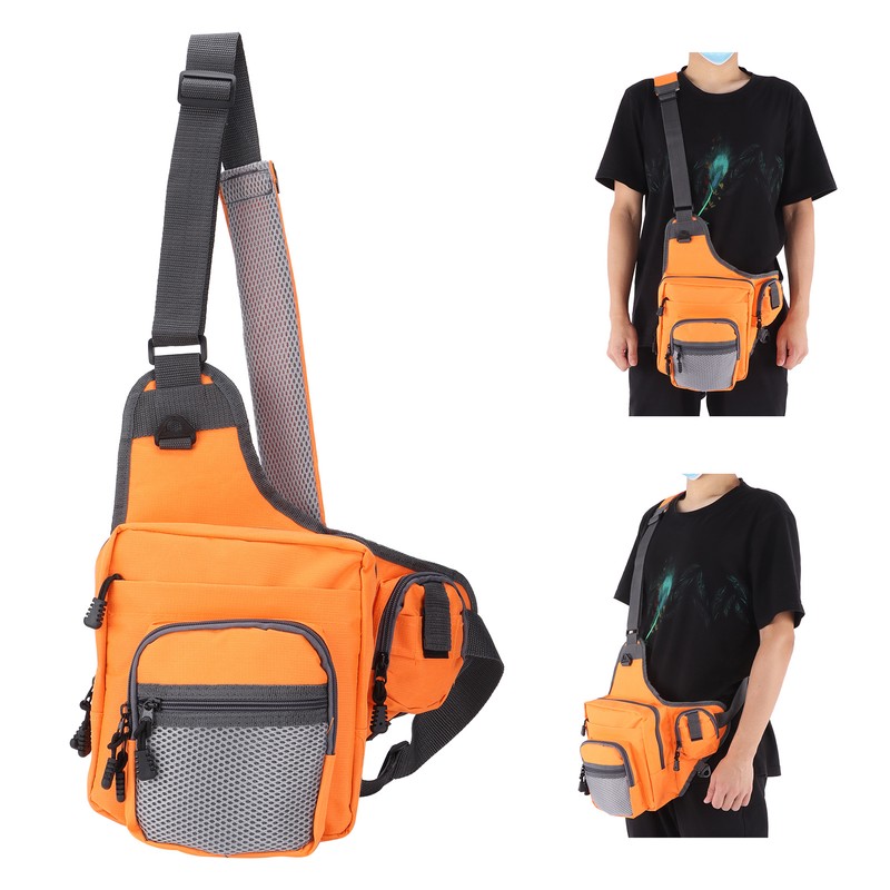 Polyester Multifunctional Fishing Tackle Crossbody Bag with Adjustable Shoulder Straps(Orange