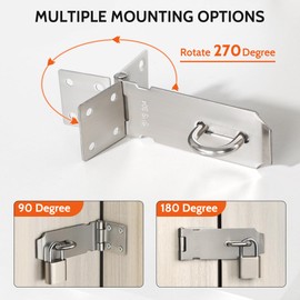 SAYAYO Shed Lock Hasp Door Lock with Padlock & 4 Keys, 4-Inch Heavy Duty Hasp and Staple Door Clasp Gate Latch, SUS304 Stainless Steel, Silver Brushed, EMST009-LS