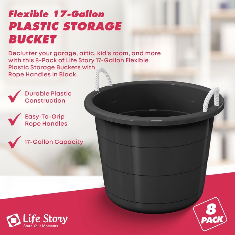 Life Story Large 17 Gallon Flexible Plastic Storage Bucket Container