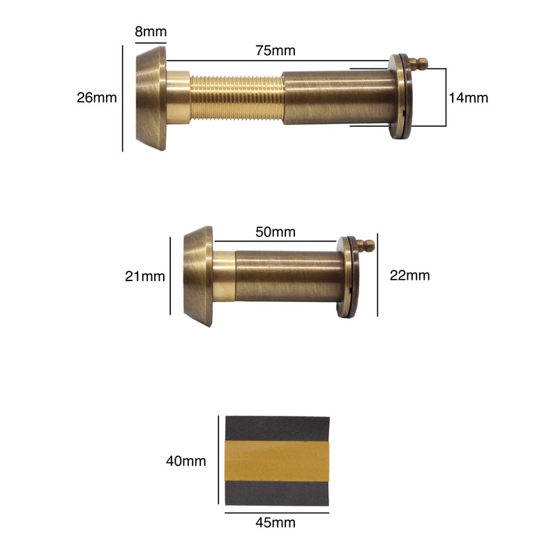 Door Viewer Antique Brass Peephole Wide Angle 50-75mm Thick Doors