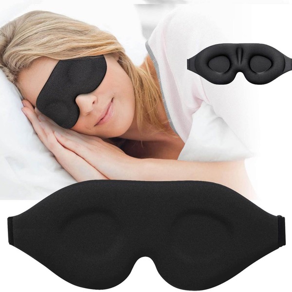 HNJZX Sleep Mask for Women Men Eye Mask Adjustable 3D Light Blocking Blindfold for Travel Nap Yoga Night Masks Sleeping (Black, 1 Pack)