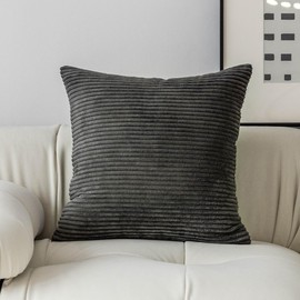 Demetex Cushion Cover 17.7 x 17.7 inches (45 x 45 cm), 1 Piece Set, Corduroy Fashion, Nordic, Washable, Fluffy, Hidden Zipper, Stripe, Decorative Pillow Cover for Sofa, Dark Gray [Cover Only]