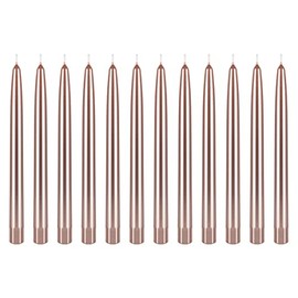 Mega Candles 12 pcs Unscented Rose Gold Self Fitting Taper Candle, Hand Poured Wax Candles 10 Inch x 7/8 Inch, Home Décor, Wedding Receptions, Baby Showers, Birthdays, Celebrations, Party Favor & More