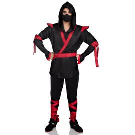 Leg Avenue Men's 5 Pc Ninja Costume with Shirt, Pants, Belt, Face Mask, Hood, Black/Red, X-Small