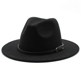Upstore Women Classic Felt Fedora Hat Wide Brim Wool Panama Hat Jazz Cap with Belt Buckle (Black)
