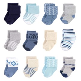 Hudson - Calcetines de algodón para bebés y niñas, Azul Gris Azteca, 6-12 Meses