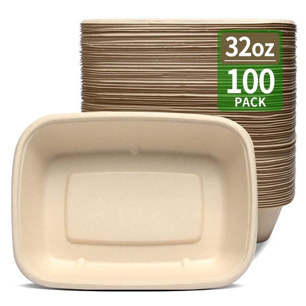 bloomoon bloomoon 100 Pack 32 oz Large Rectangle Paper Bowls