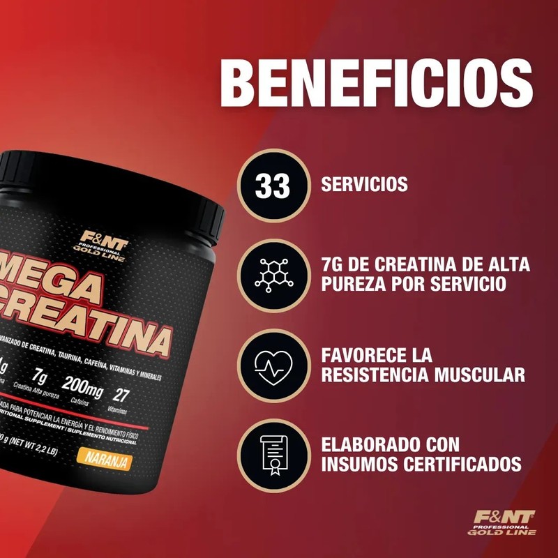 Creatina en Polvo Mega Creatine Extreme 1kg Naranja FNT Suplemento