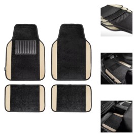 The Quality Cover Beige Black Carpet Floor Mat for Car Sedan SUV Van Universal Fitment W/ Dash Mat