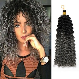 S-noilite Curly Braiding Hair,Marlybob Crochet Braids Hair Extensions 14 Inch Deep Wave Afro Kinky Jerry Curl Pre Stretched Ombre Braiding Hairpiece for Black Women,1 Pack 100g,Black to Grey