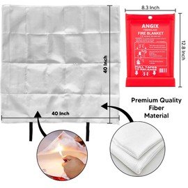 ANGIX Emergency Fire Blanket - 1 Pack - Fire Suppression Blanket for Kitchen, 40” x 40” Fire Safety Blanket for Home, Fiberglass Fire Blankets