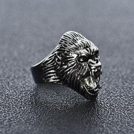 Vanesseva Stainless Steel Gorilla Skull Ring for Men - Viking Animal Head Biker Jewelry, Punk Hip Hop Gothic Band, Father's Day Gift Accessories​ (9)