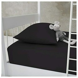 Percale Fitted Sheet - 100% Polycotton Bunk Bed Size Super Soft Luxury Non Iron Easy Care Fitted Bedding Sheet, 25CM Deep Pockets Bed Sheet - Small Single, 75 x190cm (Black)