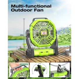 AEscod Camping Fan Rechargeable, Cordless Battery Powered Camping Fan with LED Lantern, Hanging Hook, 270°Rotation, 20000mAh Personal Battery Operated for Beach, Picnic, Fishing, Travel, Tent, BBQ