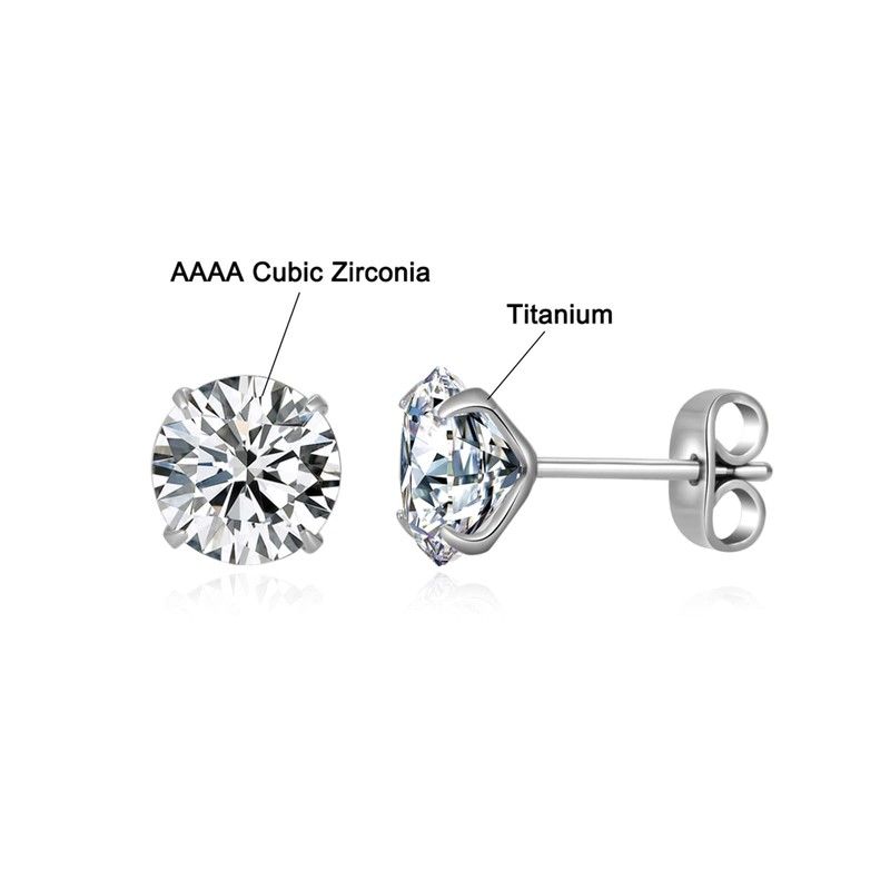G23 Titanium CZ Stud Earrings for Sensitive Ears, Pure Titanium