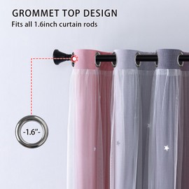 XiDi Blackout Curtains - Stars Cut Out Curtains for Bedroom Nursery Girls Kids Living Room Rainbow Drapery with Eyelet for Windows, 2 Panels W34xL63 Inch Pink Lightgrey Grey Draperies