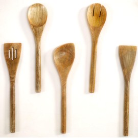 The Art Box Wooden Spoons for Cooking - 5 Pcs Natural Acacia Wood Non-Stick Cooking Spoons, Spatula Spoon Nonstick Wooden Utensil Set for Kitchen, Comfort Grip, BPA Free