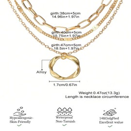PINGANBUSU Exceptional Standard Gold Layered Necklaces for Women 14k Gold Plated Dainty Stackable Choker Necklace Set Trendy Layering Circle Paperclip Chain Cute Pendant Jewelry for Women