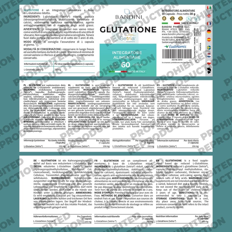 Bandini® High Strength Glutathione Reduced 250mg per Capsule | L-Glutathion
