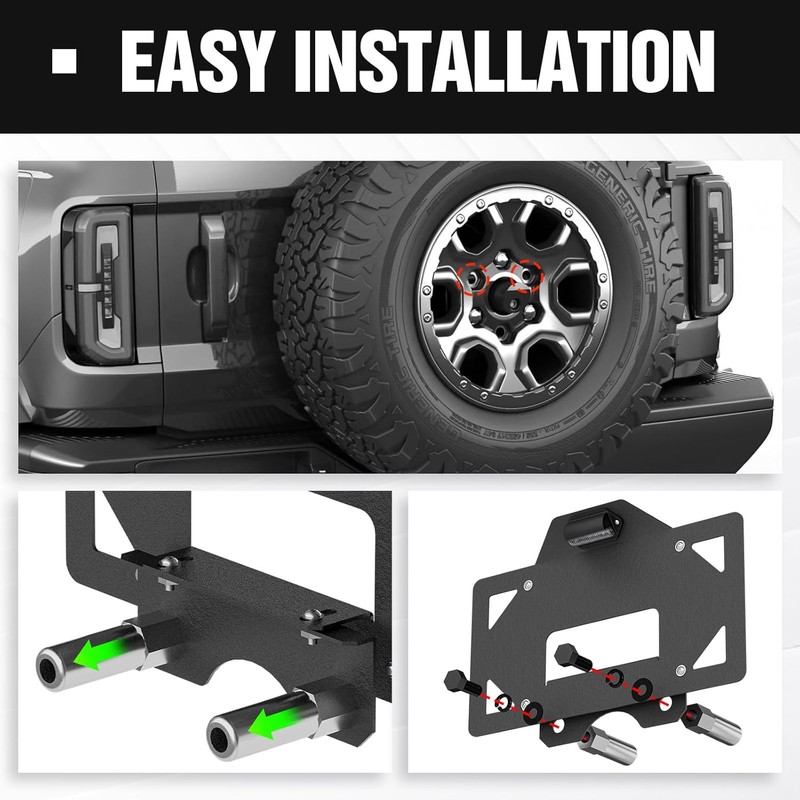 for Ford Bronco Spare Tire Mount License Plate Frame with