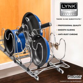 LYNK PROFESSIONAL® Pot and Pan Organizer for Cabinet - Pull Out Pan Organizer Rack - Slide Out Pans and Pots Lid Drawer - Under Cabinet Kitchen Organization and Sliding Storage - 11" W x 21" D, Chrome