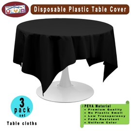 PARTY ULYJA Black Tablecloths Plastic 3 Pack Premium 84 Inches Disposable Table Covers Decorative Table Cloths for Round Dinning Kitchen Tables