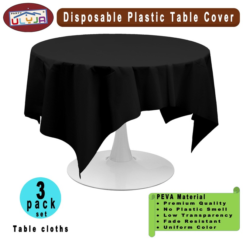 PARTY ULYJA Black Tablecloths Plastic 3 Pack Premium 84 Inches