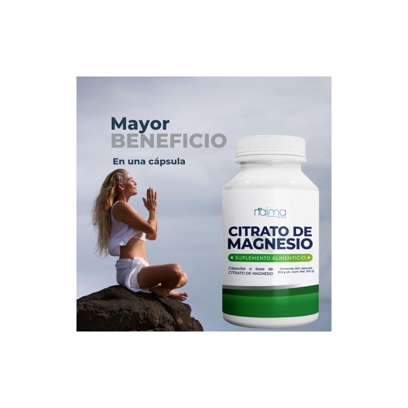 NAIMA Citrato de Magnesio 200 Cápsulas | Suplemento Alimenticio |