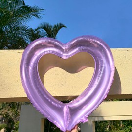 32in Crystal Red Heart Balloons 6PCS Hollow Out Linking Heart 1 Mini Greeting Cards For Wedding Valentine's Day Decoration Heart Shaped Photo Frame (Gem Purple)