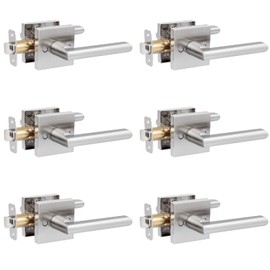 HOSOM 6 Pack Interior Door Levers Passage Door Handles Heavy Duty No Locking Door Handle Set for Hallway, Closet Doors, Satin Nickel Finished with Square Plate