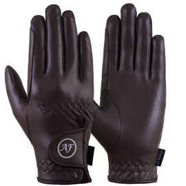 AF EQUESTRIAN Ladies Horse Riding Gloves Equestrian Sereno Synthetic Leather Gloves Brown (Large)