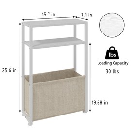Leomonio Narrow Side Table, Slim End Tables with Fabric Basket, Skinny Table for Small Spaces, Thin Bedside Table for Living Room, Bedroom (1, White + Camel Brown)
