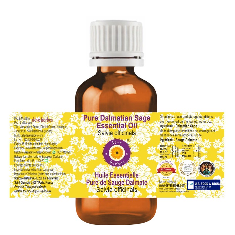 Deve Herbes Pure Dalmatian Sage Essential Oil (Salvia officinals) Steam