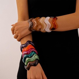 MMIUAEG Creative Wave-shaped Opening Cuff Bracelets Statement Colorful Geometric Chunky Bangle Bracelets Acrylic Resin Irregular Wristbands for Beach Vacation Jewelry-Orange