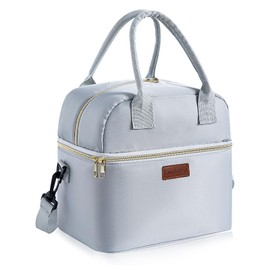 MzGro Insulated Lunch Bags for Women - Thermal Lunch Tote Bag for Girls Ladies Kids - Drinks Food Leak-Proof Waterproof Cooler Bag for Work, School, Outdoor, Picnic, Travel, Camping (Grey)