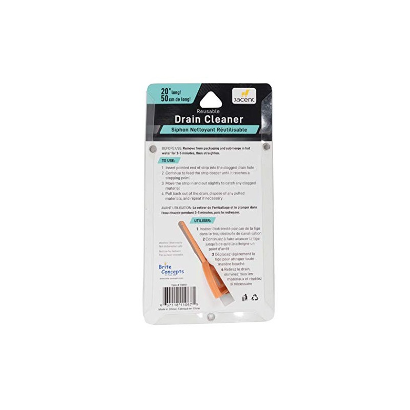 Jacent Reusable Flexible Drain Cleaner Snake, 20 Inches Long -