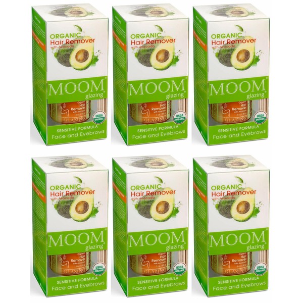 6 X MOOM Organic Face & Eyebrows Wax Kit Glaze W/Avocado Oil & Green Tea (3 Oz.)